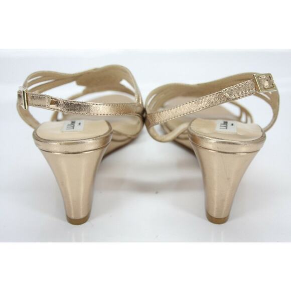 L.K. Bennett Metallic Gold Leather Dunes Caged Strappy Wedge Sandals - Picture 2 of 12